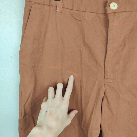 Esby Chino Pants Mens 34 Rust Clay Orange Preppy Slow Fashion Minimalist FLAW - Picture 4 of 12